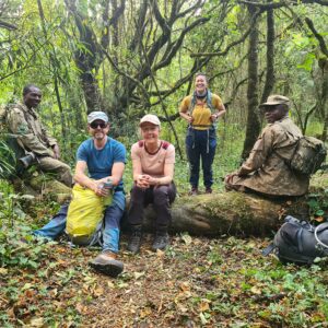 Hikers on Mount Elgon enjoy a well-deserved break