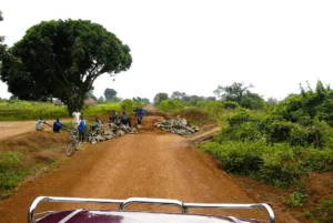 Unexpected road works on a rural road near Soroti in Eastern Ugana